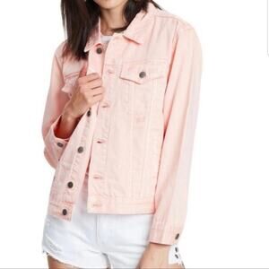 NEON BLONDE Pink Quartz Denim Jacket NWT Distressed Trucker Medium Statement
